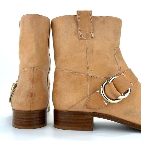 Frye Ricki Ring Strap Vintage Tan Moto Boot Sz 8.5 Leather Block Heel Bootie New - Picture 13 of 15